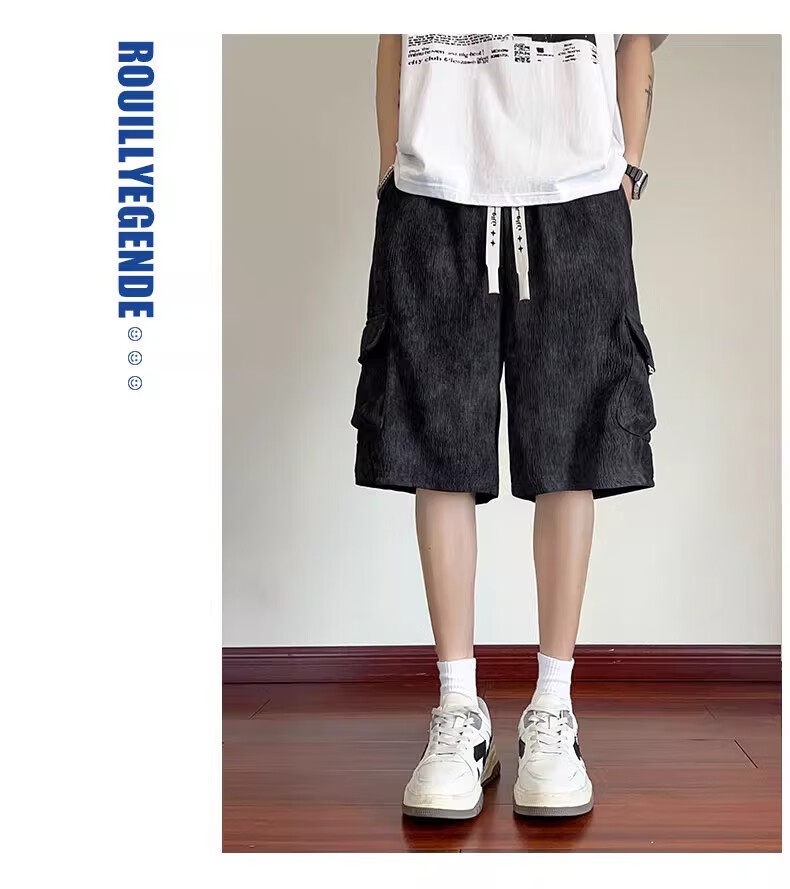 JEEP SPIRIT Men's Summer Workwear Shorts Casual Loose Ice Silk Big Pocket Black XL 12