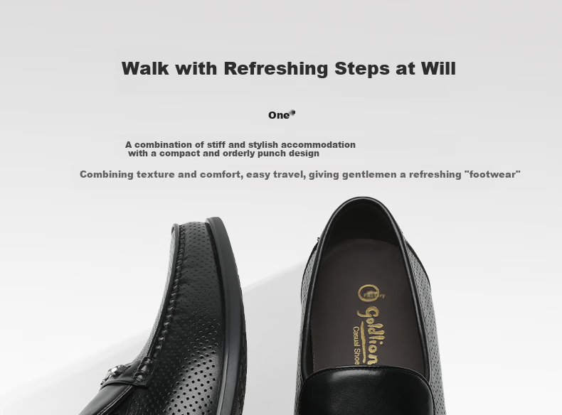 Goldlion Men's Shoes, Fashionable And Stylish Perforated Loafers, Comfortable Slip-On Business Casual Shoes, 57122018301A, Black, Size 42 3