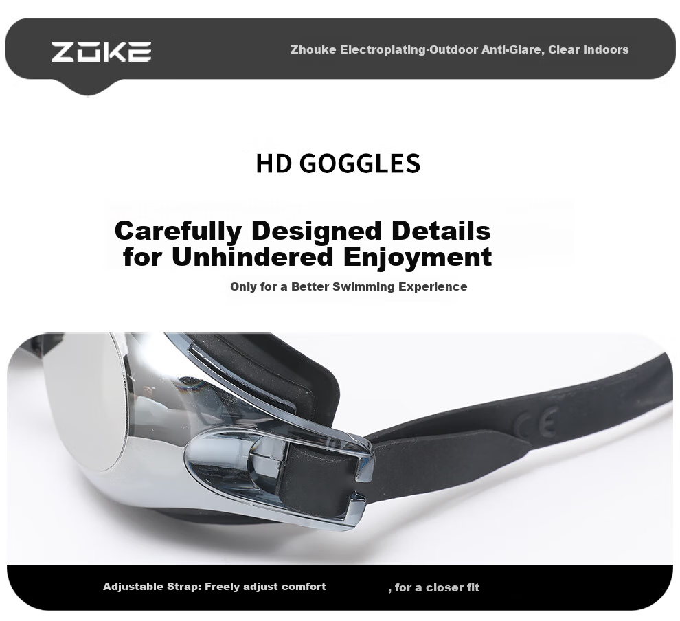ZOKE Adult Electroplated Swimming Goggles, Unisex, for Swimming Training, Anti-Fog, Comfortable, High-Definition Sports Swimming Goggles MH6216-1 2