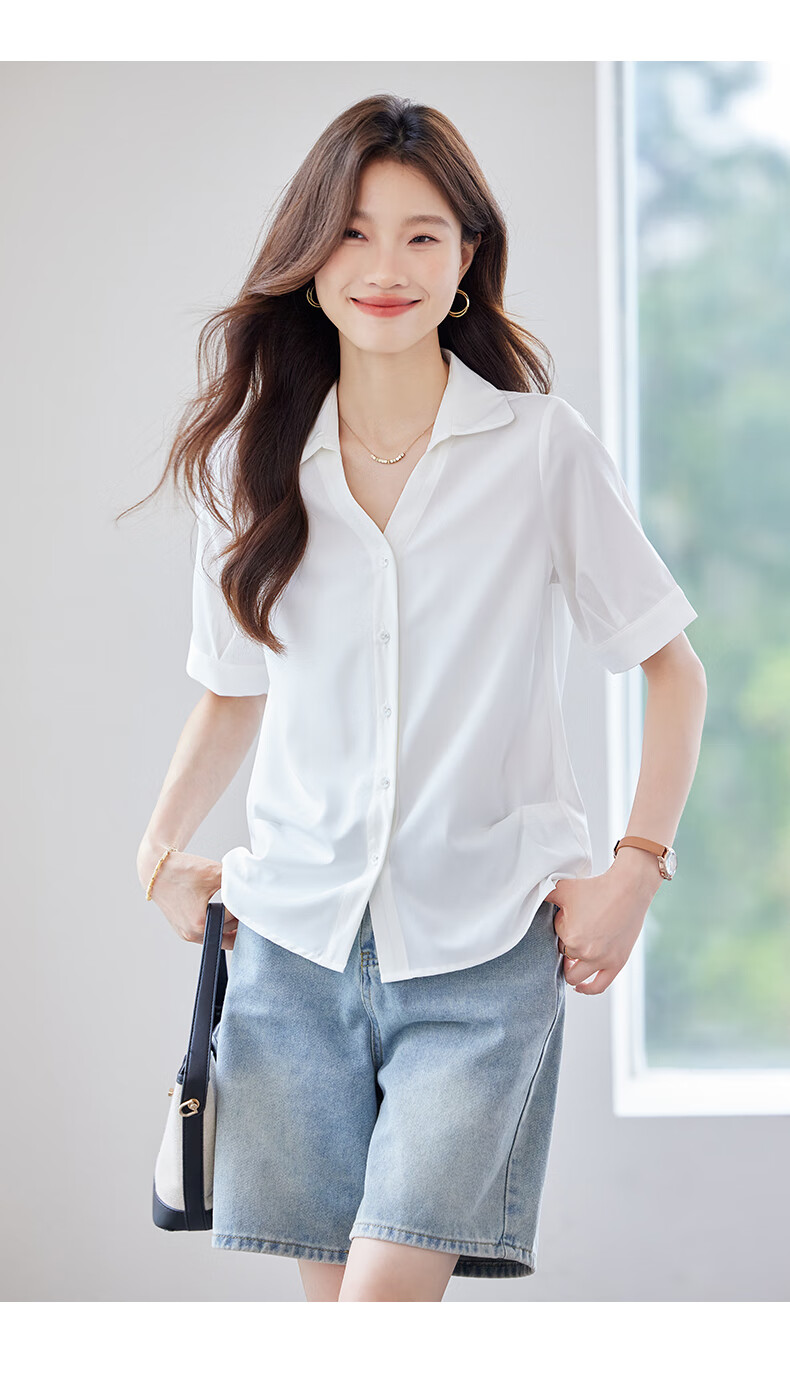 Jeanswest Women's Short Sleeve Summer Shirt, Polo Collar, Premium V-Neck, Lightweight Loose Fit Top, Coffee Color, XL 7