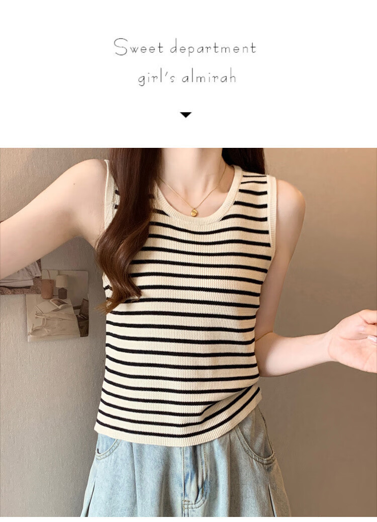 GUJIN Versatile, Slimming Contrasting Striped Knit Camisole for Women, Spring And Autumn Season, Sleeveless Short Top for Outer Wear Or Inner Layering 3