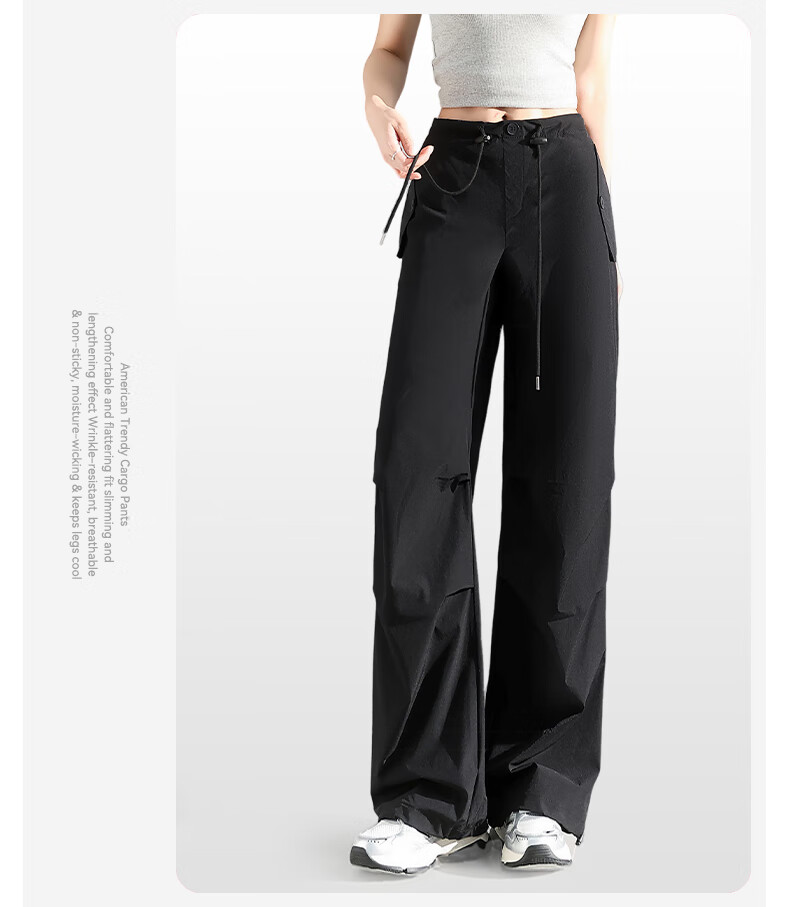 FitonTon Women's Work Pants 2025 Autumn Winter New Drawstring Pleated High Waist Loose Casual Draped Straight-Leg Pants 22