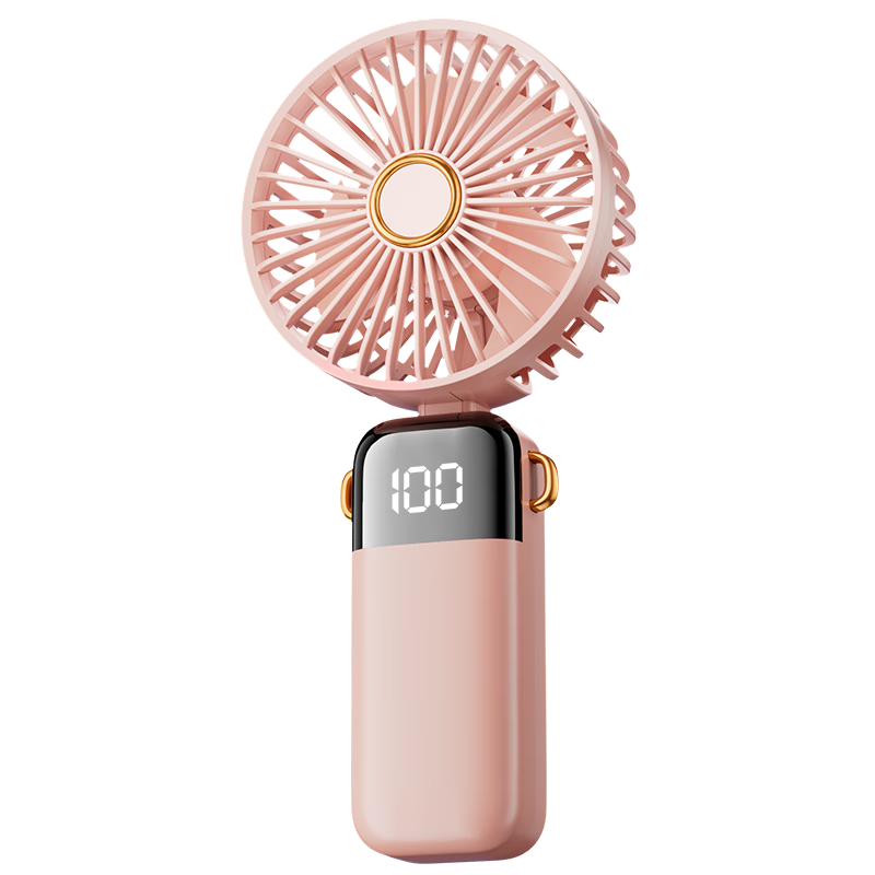 Yueke Handheld Mini Portable USB Fan Foldable Desktop Neck Hanging Outdoor Student Dormitory Desktop Rechargeable Large Capacity Smart Display Sakura Pink