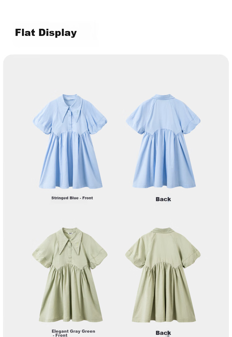 Annil Girls' Short-Sleeve Dress, New Summer Style 2024, Elegant Gray-Green, Size 130 9