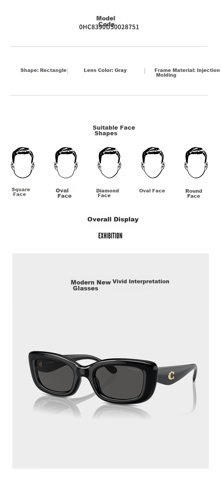 COACH [Official Authentic Product] Stylish Face-Slimming Sunglasses for Women, Gift-Giving, 0HC8390U50028751 2