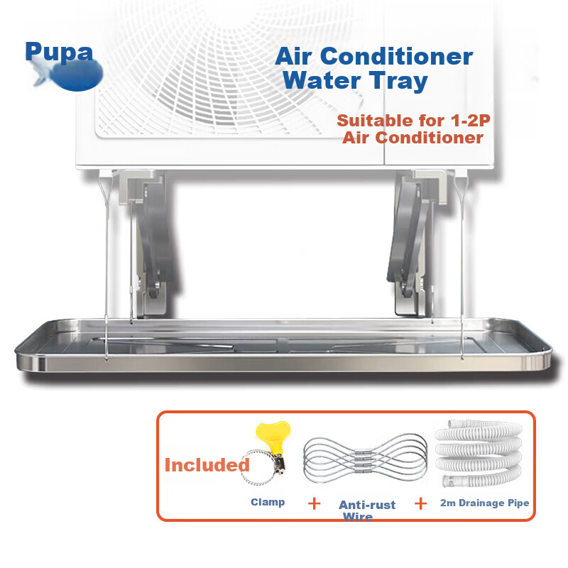 PURPAVWINNER Air Conditioner Outdoor Unit Water Collection Tray, Universal Outdoor Drip Tray, Stainless Steel Sink, Central Air Conditioner Outdoor Unit 1 HP - 2P Air Conditioner Universal Water Collection Tray with Drainage Pipe