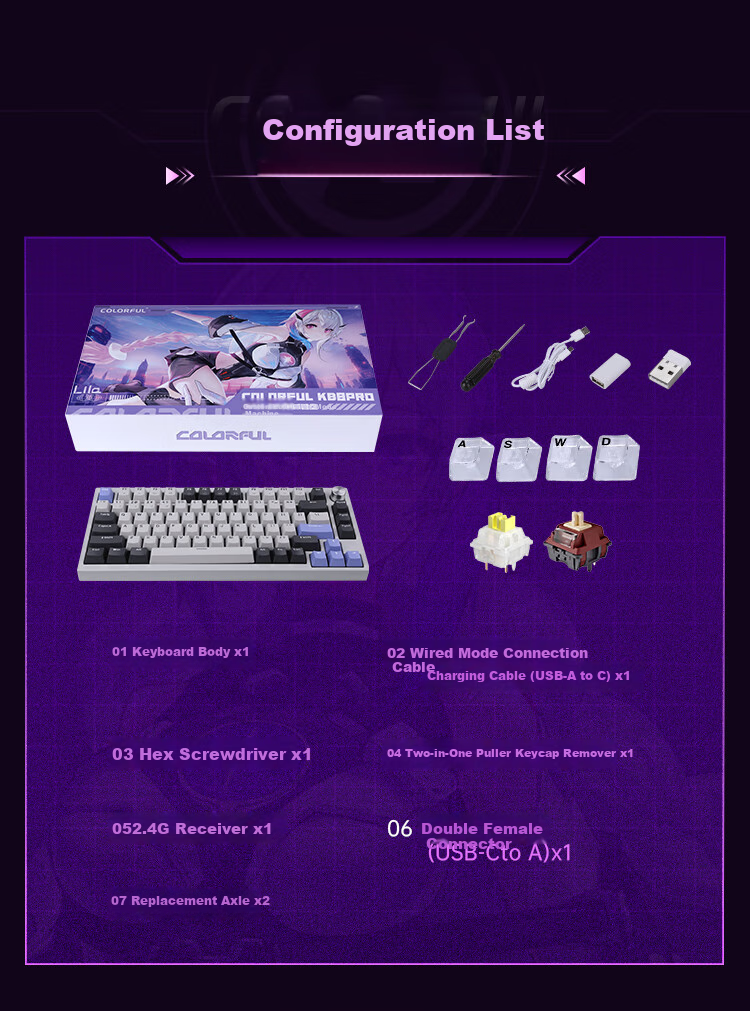 Colorful KB8PRO81 Mechanical Keyboard, Wireless Bluetooth Tri-Mode Connection, Yijin IP Aluminum Block, Customizable E-Sports Gaming Keyboard, Meteor Purple, Quiet Yellow Switches 12