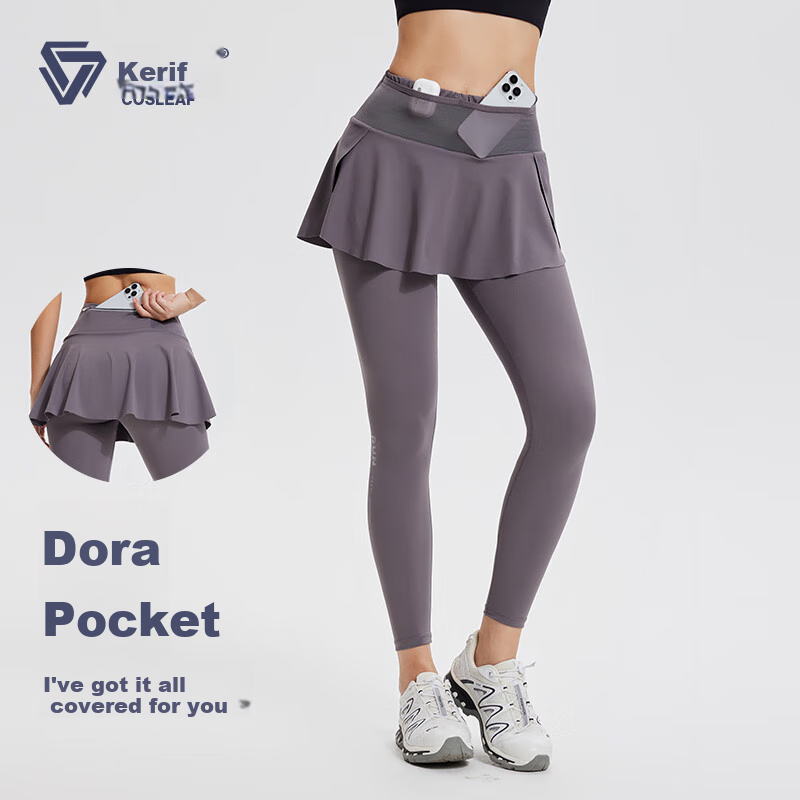 Cosleaf Women's Running Fitness Pants with Built-In Shorts, Anti-Exposure Slim-Fit Elastic Yoga Leggings, Professional Waist Bag Sports Pants