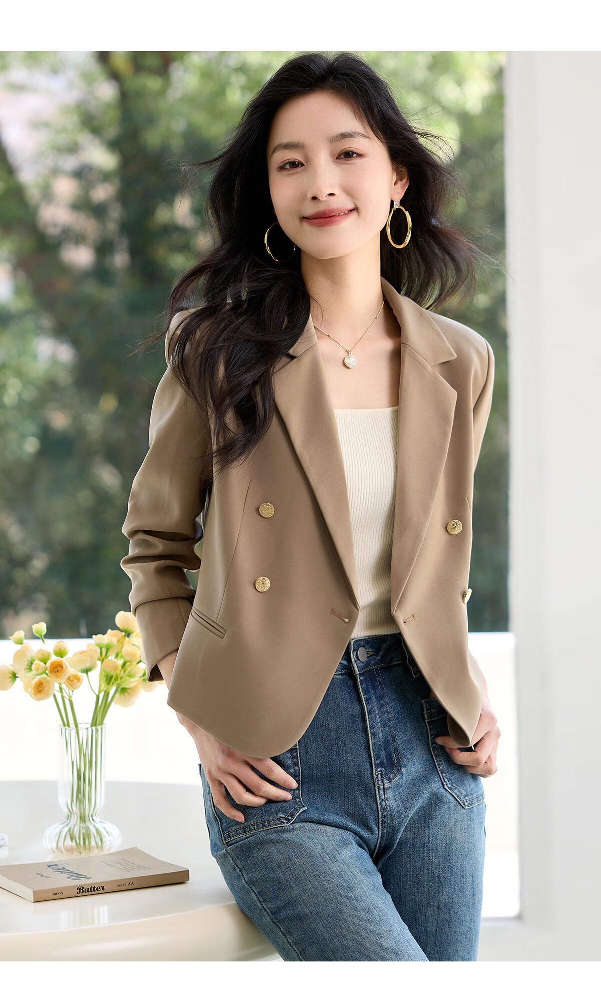 Chushen Spring and Autumn Women's Fashionable Short Casual Blazer Jacket S41U059 10