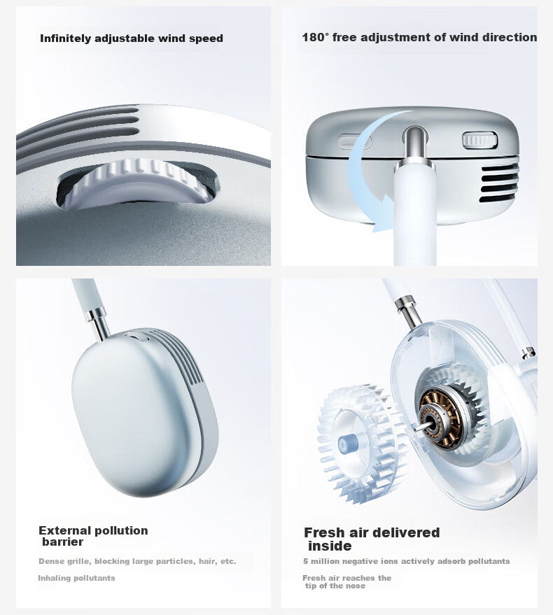 AIRMATE Neck-Hanging Fan, Small Portable Fan for Outdoor Use, Cooling Effect, Student Commute, Negative Ion Purification, SOFT1PRO+-2 5