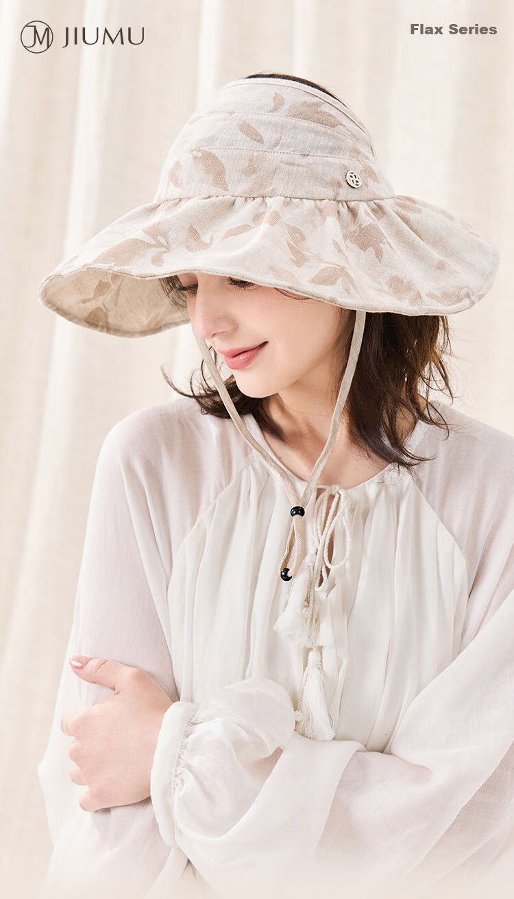 JIUMU Linen Sun Protection Hat for Women, Sun Visor, Sunhat, Open Top Hat, Cool Cap, Summer Outdoor Face-Covering UV Protection Hat for Wome 1