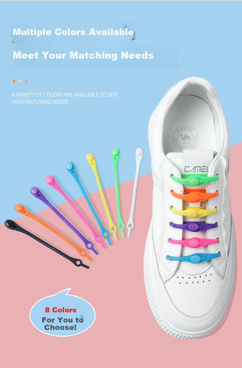 FOOTOPPO Colorful Lazy Shoe Laces, Silicone Slip-On Buckle, Elastic Drawstring, No-Tie Elastic Band, Children's Stretchy Shoe Cord 2