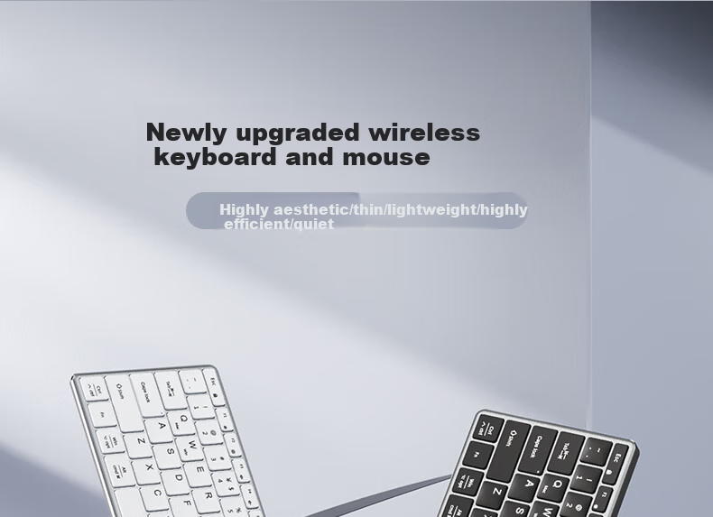 B.O.W Hangshi HW236L-2 Rechargeable Ultra-Thin Silent Wireless Keyboard And Mouse Set, 99 Keys, Compatible with Desktop And Laptop Computers for Office And Home Use, Silver And White 2