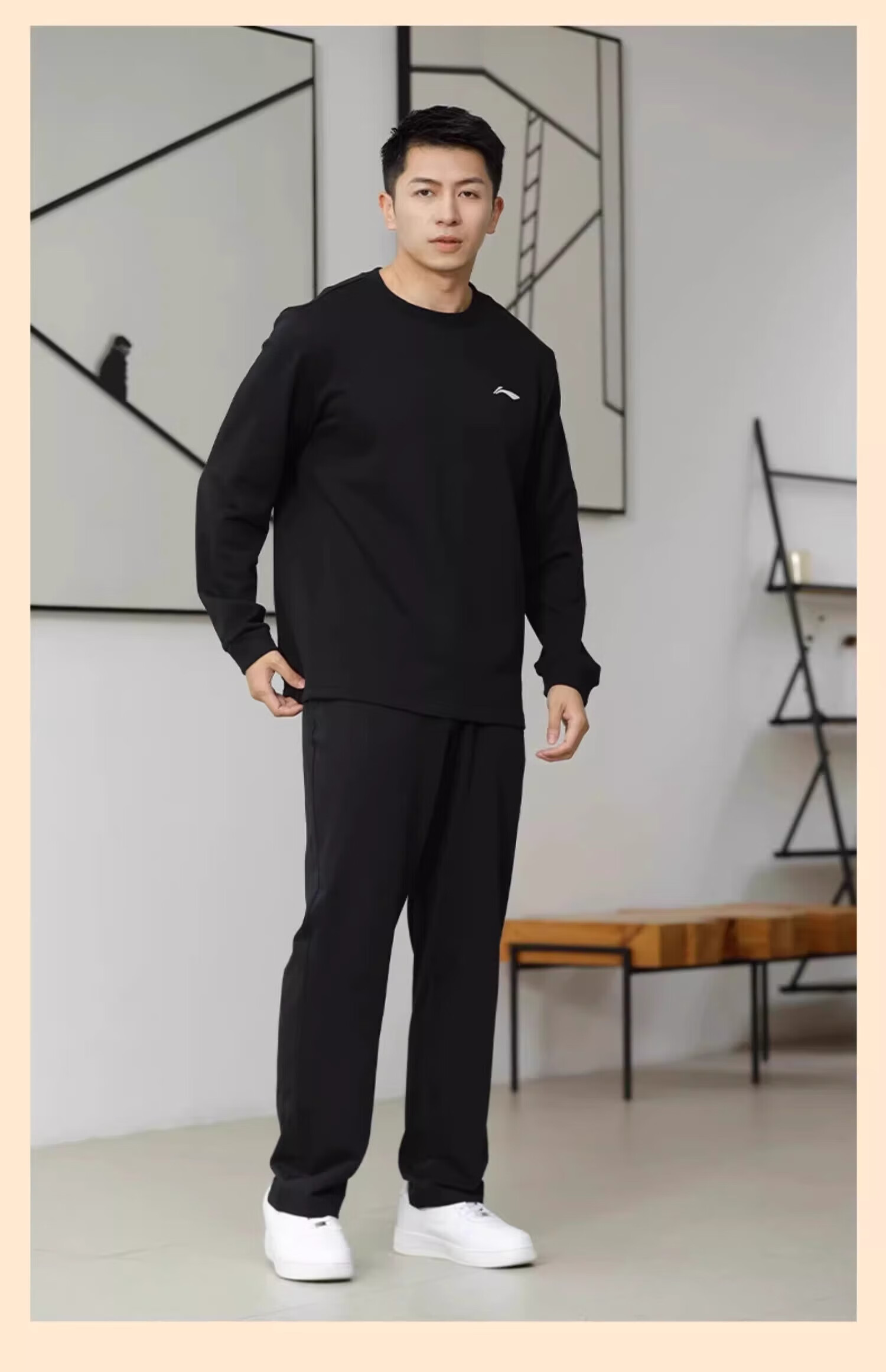 Li-Ning Men's Hoodie Long Sleeve T-Shirt Spring Autumn Winter Base Layer Running Sports Top Crew Neck Casual Plus Size Pullover 20