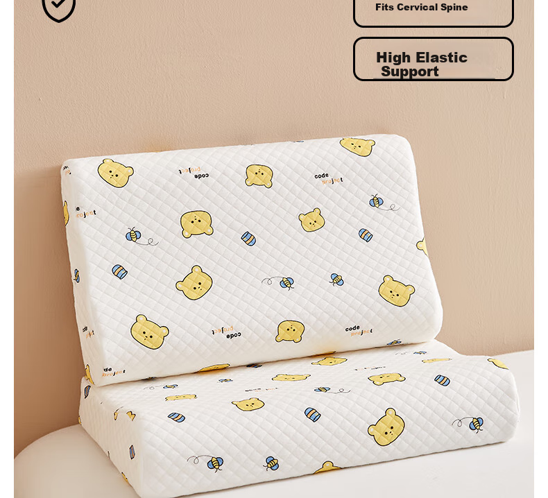 Hongdou Children's Pillow A-Class Latex Pillow Core 93% Thai Latex Original Liquid Pure Cotton Pillowcase 30×50×3/9cm Bear 3