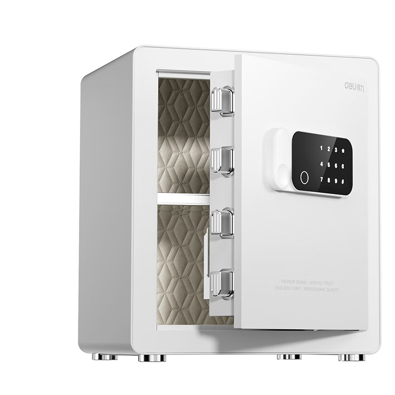 Deli Home Safe Box with Electronic Password And Multiple Unlock Methods, Office Financial Safe with Automatic Door Opening And Thickened Lock Bolt, 45cm White AE640