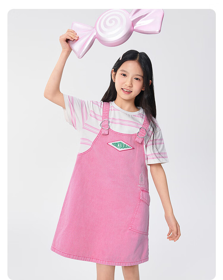 BALABALA Harry Potter Collection Girls' Summer Denim Suspender Dress with Faux Two-Piece Design 11