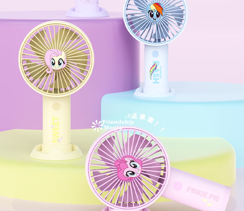 Ouliwen Small Fan, Desktop And Bed Handheld Quiet USB Rechargeable Low Noise Three-Speed with Base, Portable Mini High-Power Office Dormitory Fan, My Little Pony Blue 2