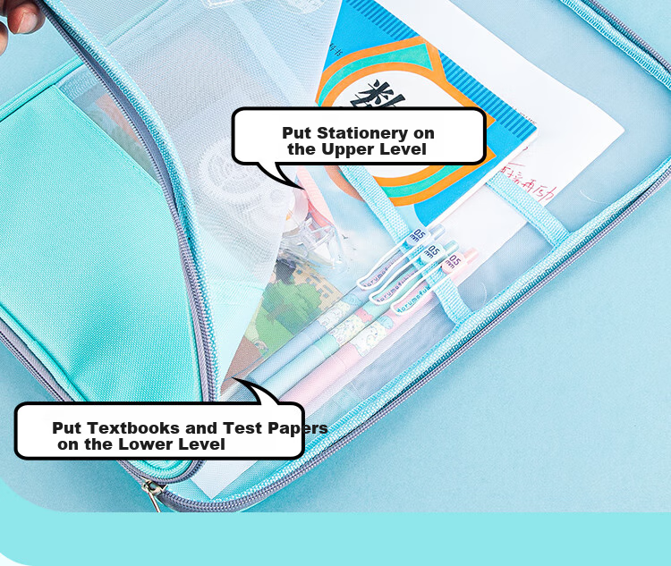 GuangBo L-Shaped Transparent Mesh Tutoring Bag, Subject Bag, Three-Layer A4 File Folder, Student Exam Paper Storage Zipper Bag, Stationery Bag, A08010 6
