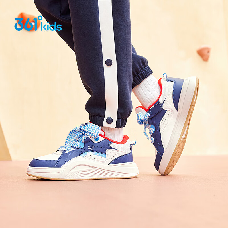361° Kids Sneakers Children's Casual Shoes 2025 Autumn Boys Girls Soft Cushioned Thick Sole Trendy Bread Shoes Blue Size 36