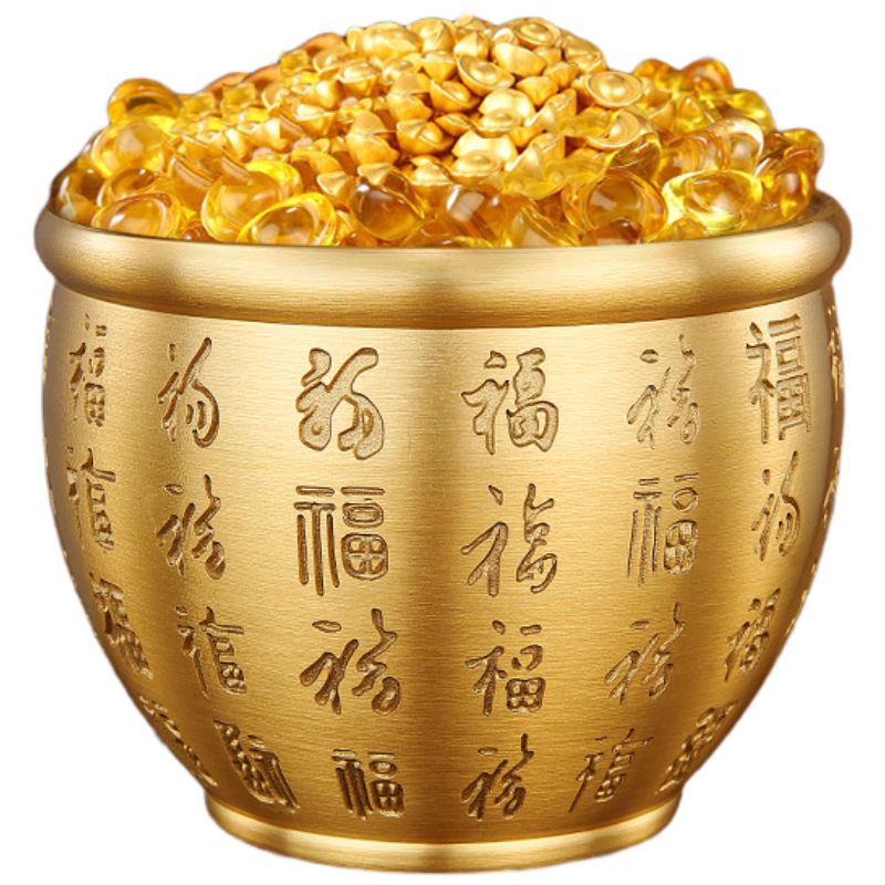 Binyue Brass Money Pot, Copper Wealth Basin, Decorative Ornament for Refrigerator Top Shelf, Office Fortune-Taking Piggy Bank, Gift