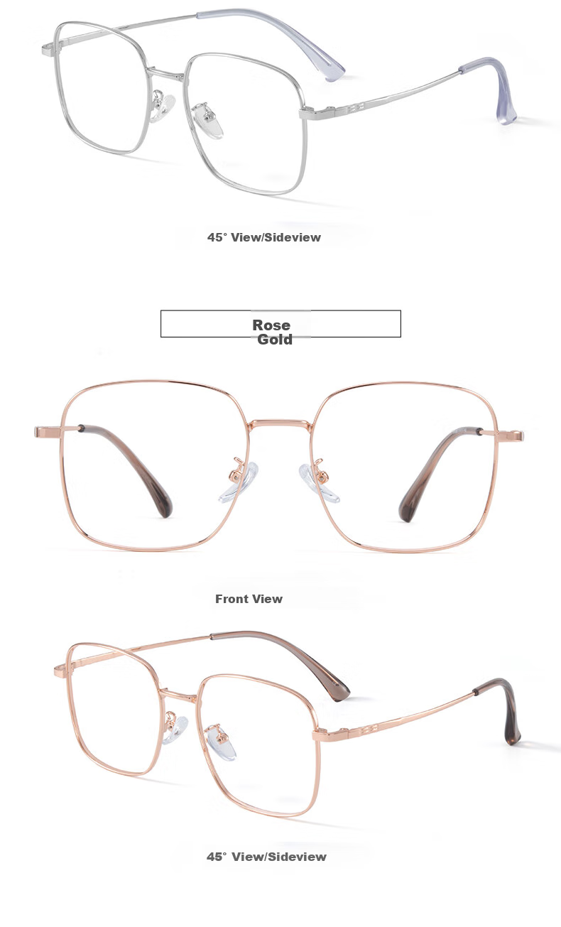 Jingbang Myopia Glasses for Men And Women, Ultra-Light Large Face Slimming Square Frame with Blue Light Protection, Rose Gold Non-Prescription Blue Light Blocking Lenses 15