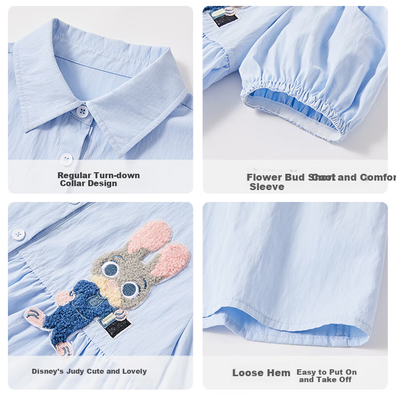 Disney Girls' Dress, Children's Summer Dress, Rabbit Police Princess Dress, 2026 New Style Girls' Shirt Dress, Children's Clothing