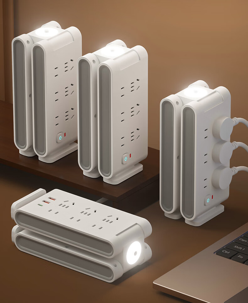 Sushiheermo [One Wireless Charging Layer + Clock] Tri-Color Warm Night Light Floor Socket - 3USB Desktop Charging Station, 0.8 Meter Power Strip, Multi-Functional All-In for Bedroom, Desk And Office 1