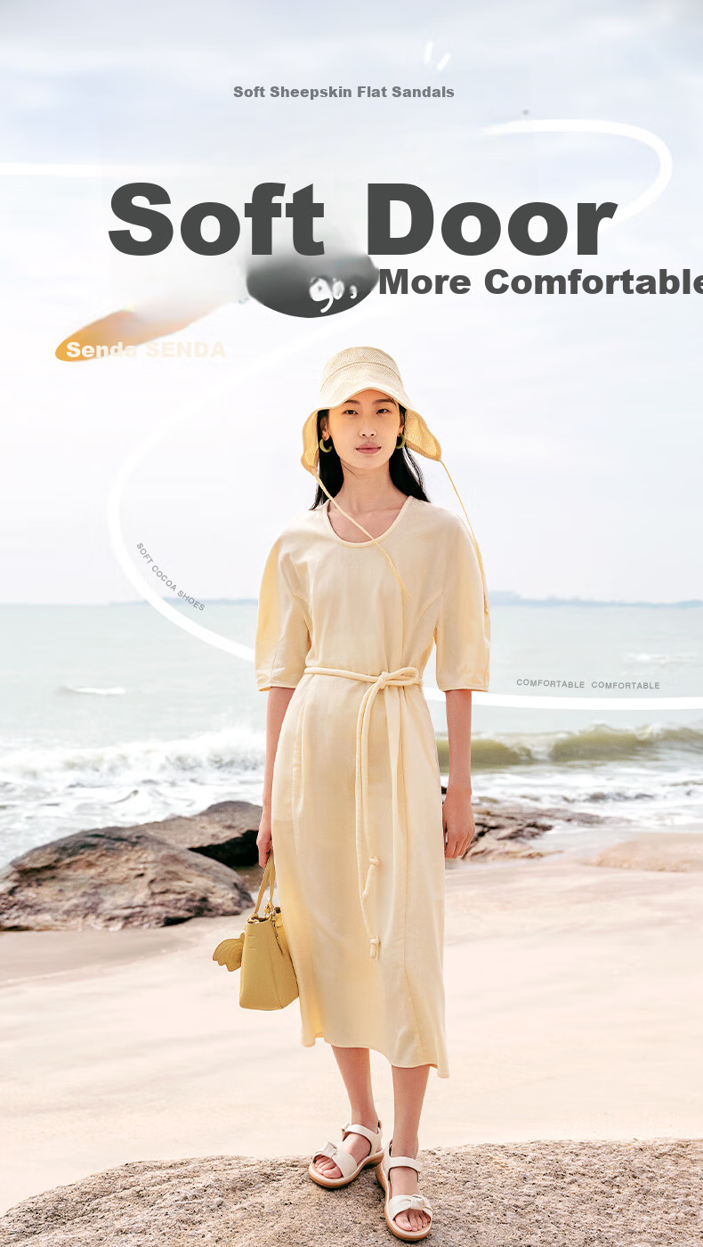 SENDA Women's Summer Sandals, Same Style As in Shopping Malls, Soft Upper, Flat Sole, Casual Walking Sandals 4LK37BL4 Pink 35 1
