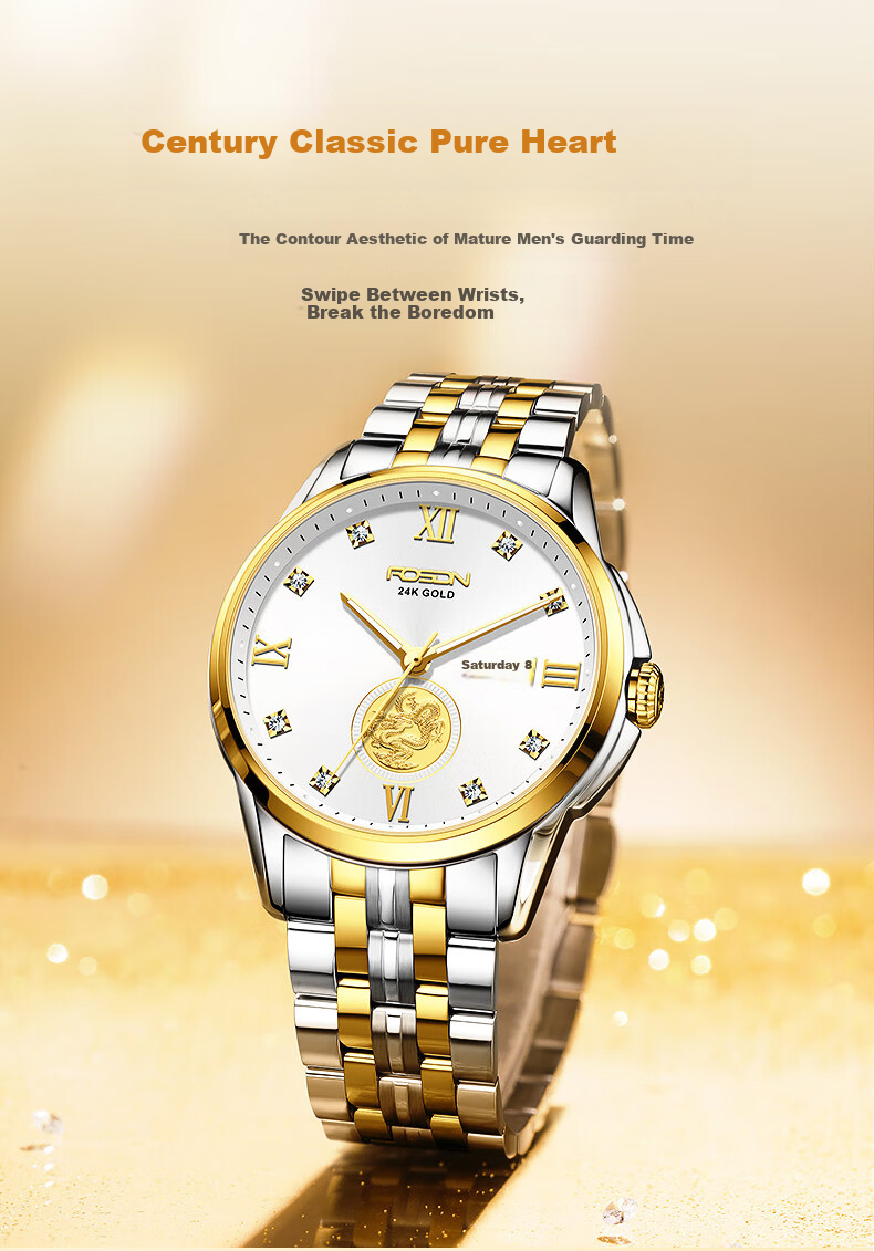ROS DN (ROSDN) Auspicious Dragon Fortune-Bringing 999 Pure Gold Coin Calendar, Waterproof Fully Automatic Mechanical Men's Watch, Birthday Gift for Men, Present for Husband 5