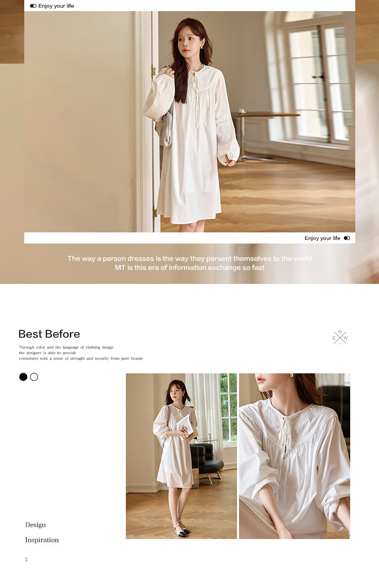 MT Artistic Style Autumn Loose A-Line Solid Color Long Sleeve Dress 1