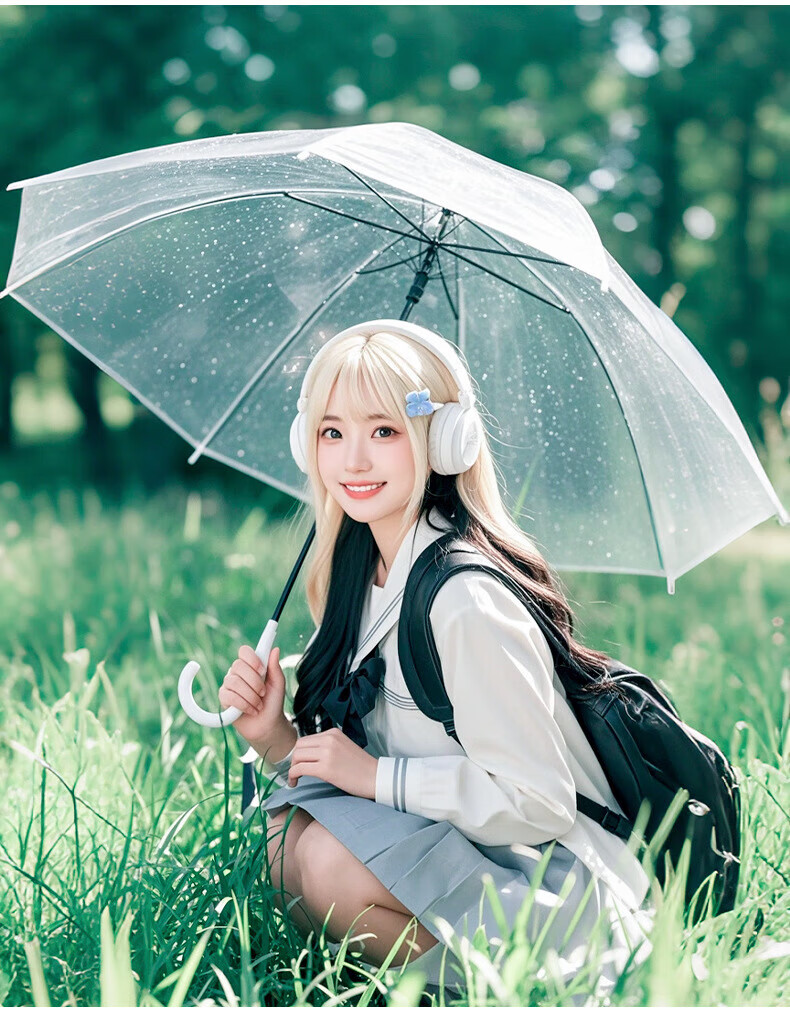 Bahainiao Transparent Umbrella, Long Handle, Manual, Korean Style, Ultra-Lightweight, Portable, Student Umbrella for School Use 14