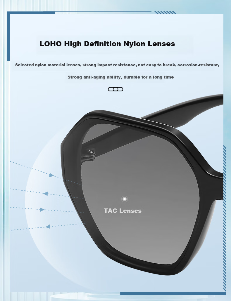 LOHO Nylon Polarized Sunglasses for Women, Black Frame Sunglasses, Face-Slimming Effect, High Definition Driving Glasses for Men LH013616, Black + Single Gray Lens, Black + Single Gray Lens 5