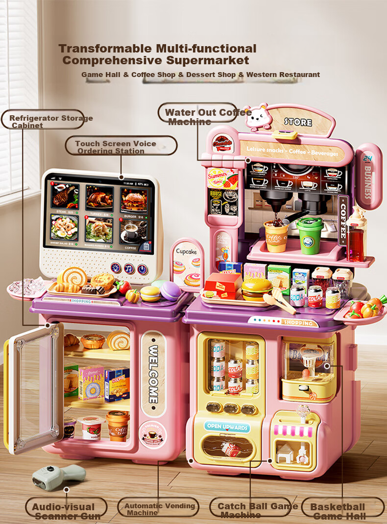 Kakabeier Children's Toy for Boys And Girls Aged 3-6, Transformable Double-Sided Realistic Cash Register, Multifunctional Birthday Gift for Pretend Play 1