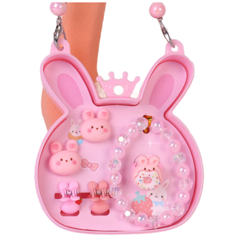 Jiaxiang Children's Gift Set Girls Baby Hair Clips Earrings Accessories [Pink Long-Eared Rabbit 6-Piece Set] Little Rabbit Box