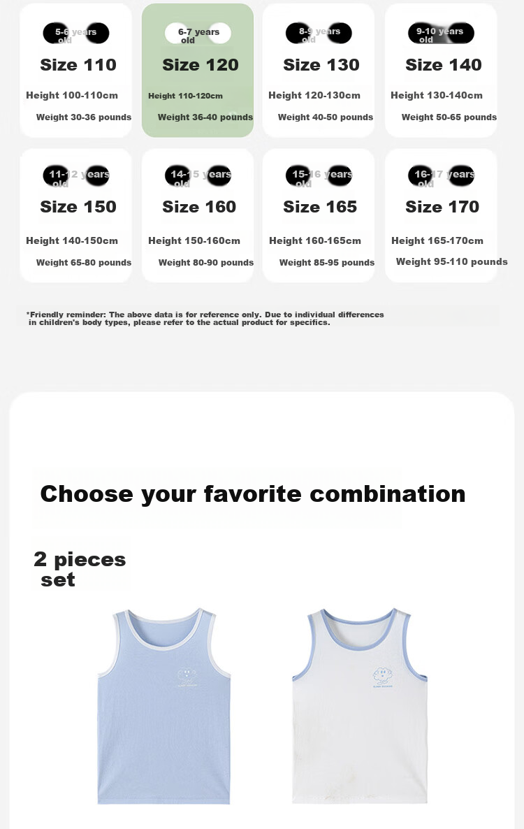 Dingguagua Children's Thin Cotton Undershirt, Summer Style, for Boys And Toddlers, Inner Wear Base Layer, 2-Pack Set, Combination Three 110 9