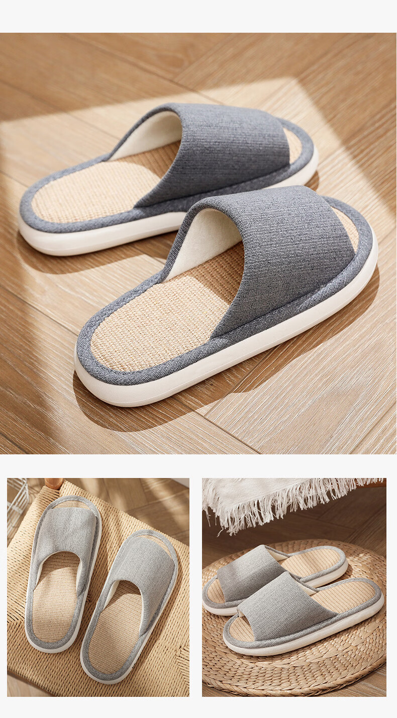 XGGC Japanese-Style Linen Slippers for Men And Women, All Seasons Indoor Home Non-Slip Cotton Linen Breathable Fabric Slippers Spring Autumn Beige 35-36 5