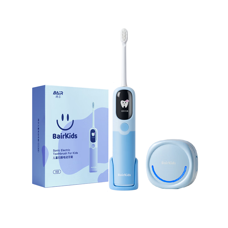 BAIR Children's Electric Toothbrush, Antibacterial, Smart Reminder, Vibration Cleaning, Whole Body, for Students And Boys, Soft Bristles, Gum Protection, Sensor Charging, 3-6 Years Old, Gift for Children, K6 Model