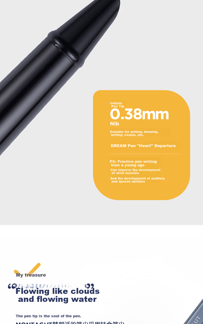 MONTAGUT [Mid-Autumn Festival Gift] Fountain Pen for Women, Student And Office Use, Writing Ink Pen with Replaceable Cartridges, Multi-Do Series, Black, 0.38mm 5