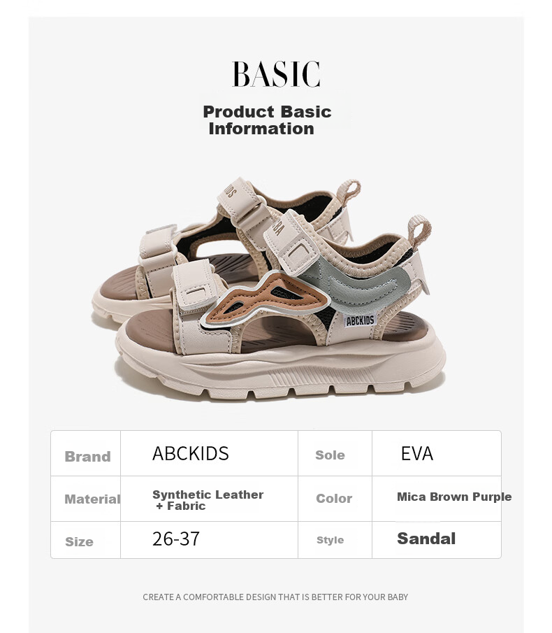 ABC KIDS Summer Girls Versatile Open-Toe Sandals with Velcro Casual Children's Beach Sports Shoes Beige/Purple Size 28 1