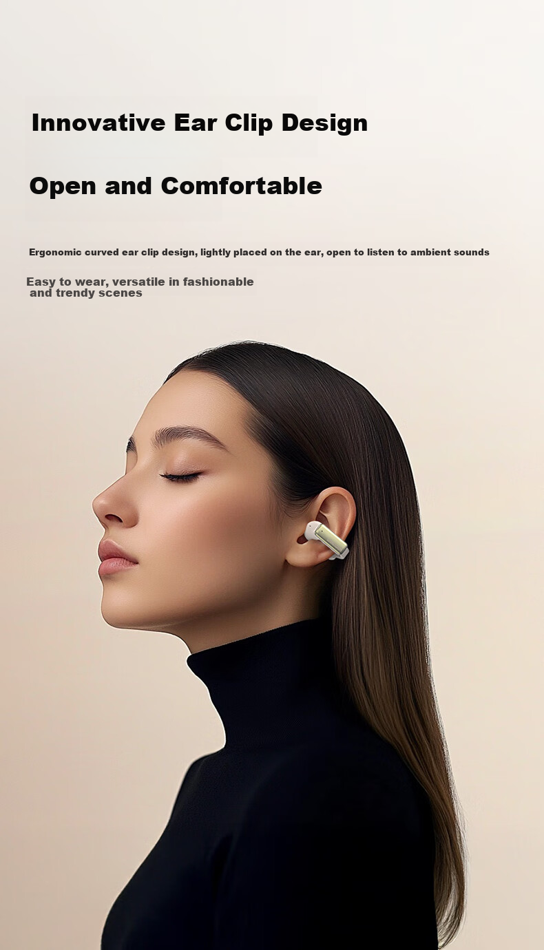 Lanshidun Bluetooth Headphones, Bone Conduction Concept Clip-On Wireless Open Non-In, Sports Running Cycling ENC Noise-Cancelling Headphones with Ultra-Long Battery Life, Supports APP, TS28 Beige 3