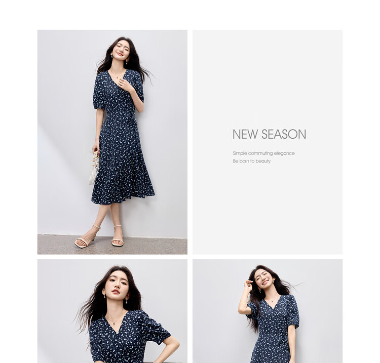Sentubila Elegant Vacation Style V-Neck Dress for Women Summer Lantern Sleeve High Waist Floral Mermaid Slimming Mid-Length Dress 21