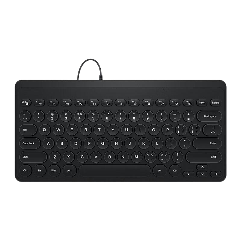 BOW Hangshi K-610U Wired Keyboard, Retro Round Keycap Keyboard with 79 Keys, Home Office Laptop Desktop Portable USB Compact Keyboard, Black