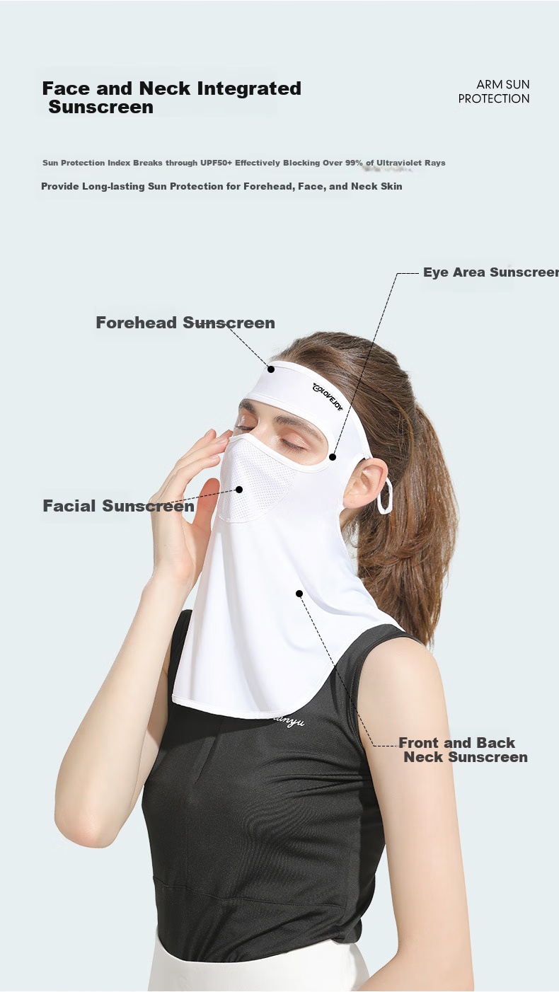 GLO-STORY Sun Protection Face Mask for Women, Full Face Sun Protection Mask for Outdoor Cycling And Golf, Ice Silk Thin Face Covering Face Mask WKZ214013 Arctic Gray 2