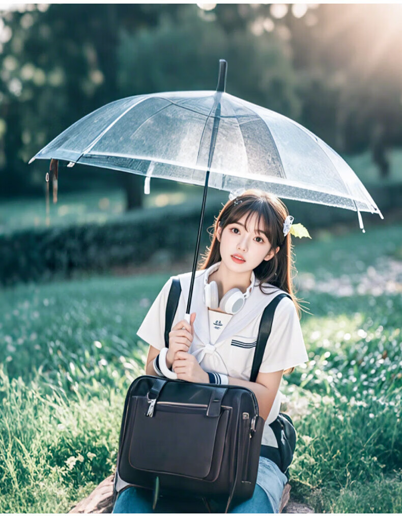 Bahainiao Transparent Umbrella, Long Handle, Manual, Korean Style, Ultra-Lightweight, Portable, Student Umbrella for School Use 4
