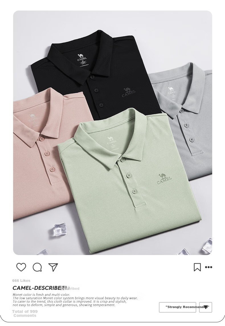 CAMEL POLO Shirt, Outdoor Stretch Quick-Dry T-Shirt, Short-Sleeved Collared Sports Casual Breathable Top, 1003 3