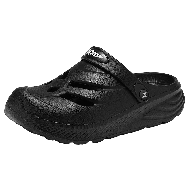 XTEP Men's Perforated Shoes, Dual-Use Beach Sandals for Outdoor Wear, Soft And Bouncy Thick-Soled Sports Sandals for Men, A031, Black, Size 42-43