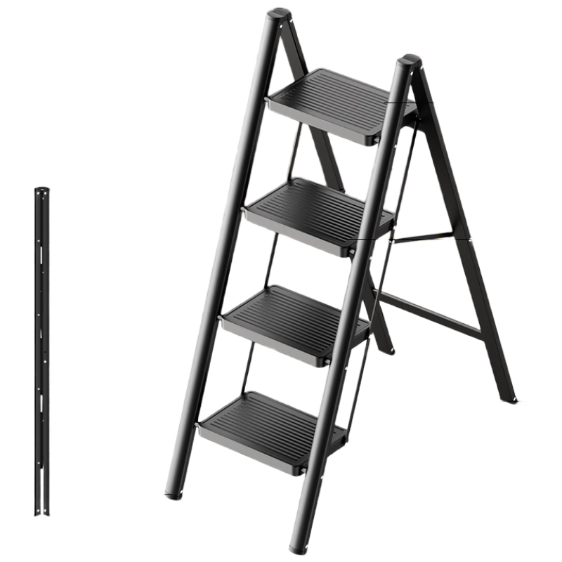 DELIXI Household Ladder, Multi-Functional Folding Safety Ladder, Thickened Aluminum Alloy A-Frame Ladder, Aluminum Ladder, Four-Step Ladder