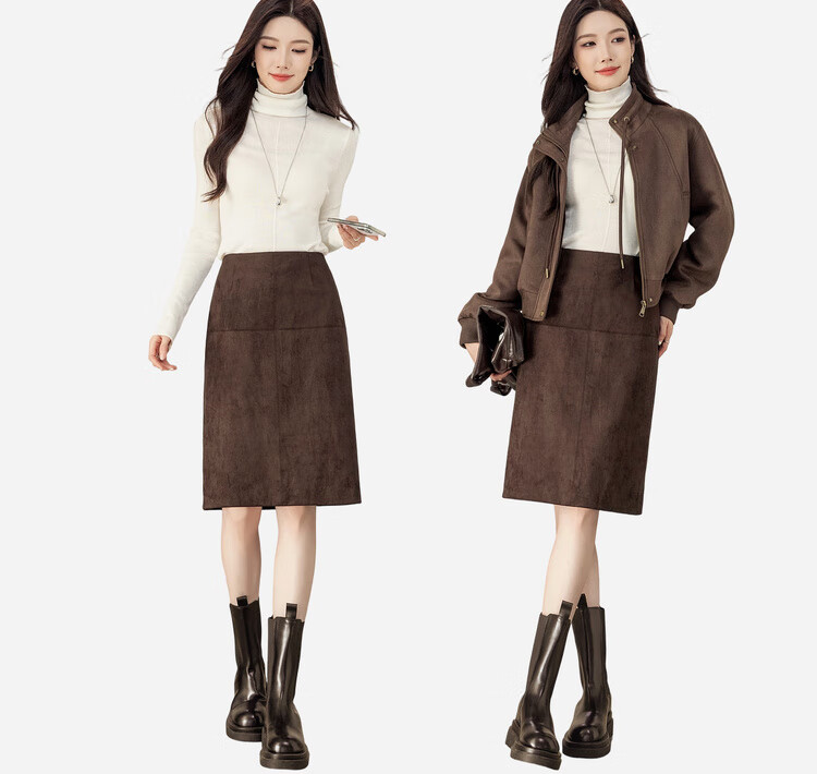 Sentubila Petite Velvet Midi Skirt for Women Autumn Elegant Split Straight Slim Fit Age-Reducing Skirt 4