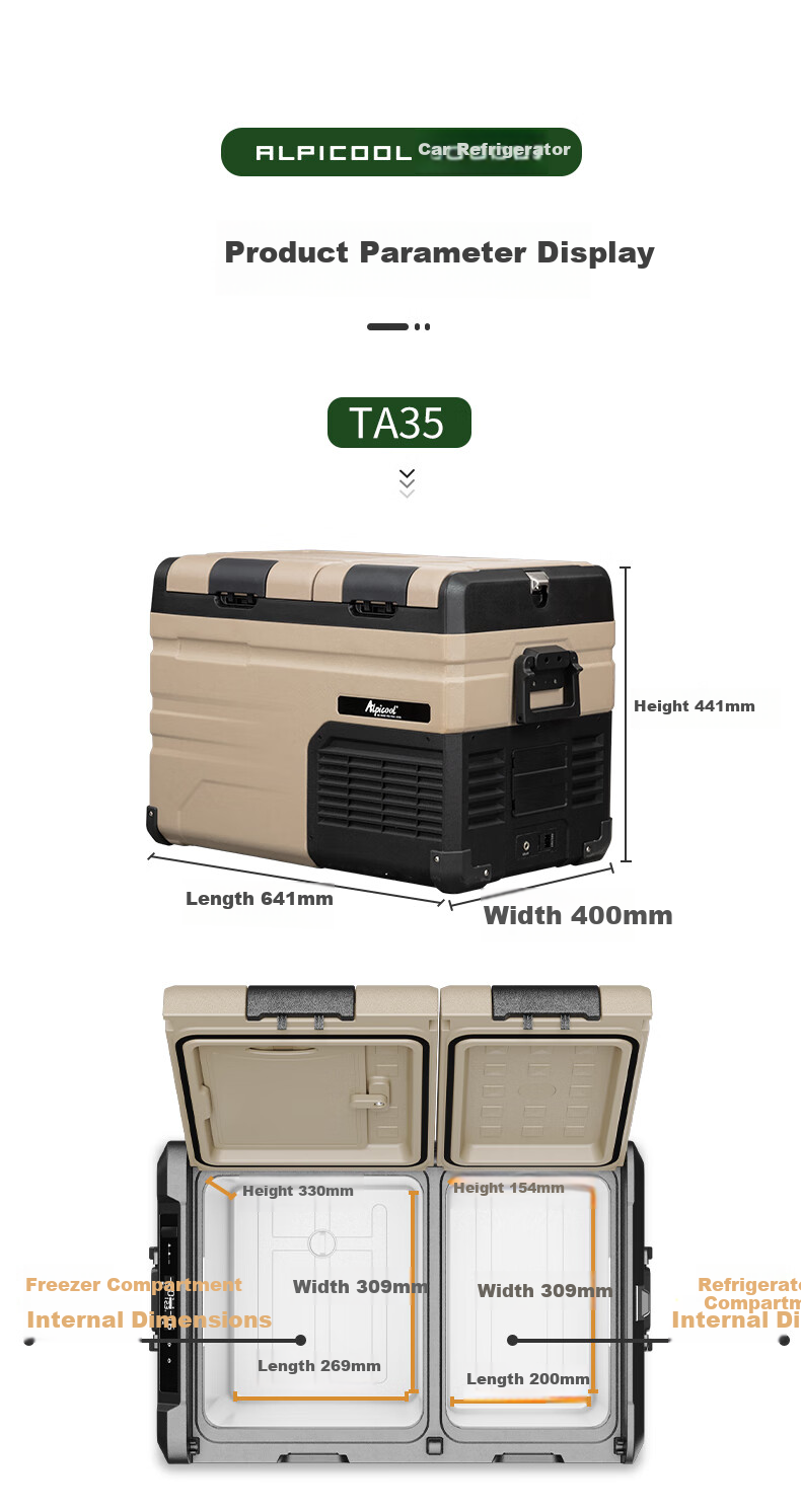 Alpicool Compressor Car Refrigerator TA45, Double-Door Freezer And Refrigerator, Compartmentalized, 12V/24V, Truck Fridge 11